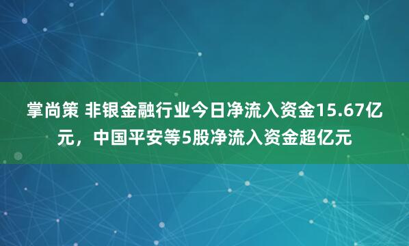 掌尚策 非银金融行业今日净流入资金15.67亿元，中国平安等5股净流入资金超亿元